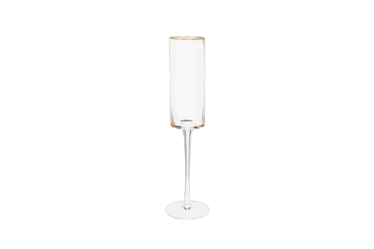 Pair of Gold Rim Glass Champagne Flutes, 8 oz.
