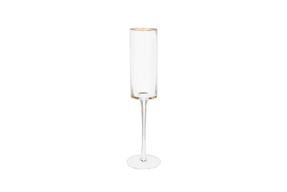 Pair of Gold Rim Glass Champagne Flutes, 8 oz.