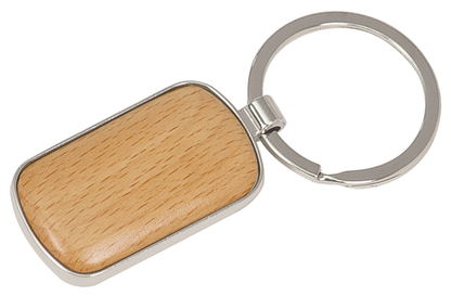 Wood Keychain with Silver Trim
