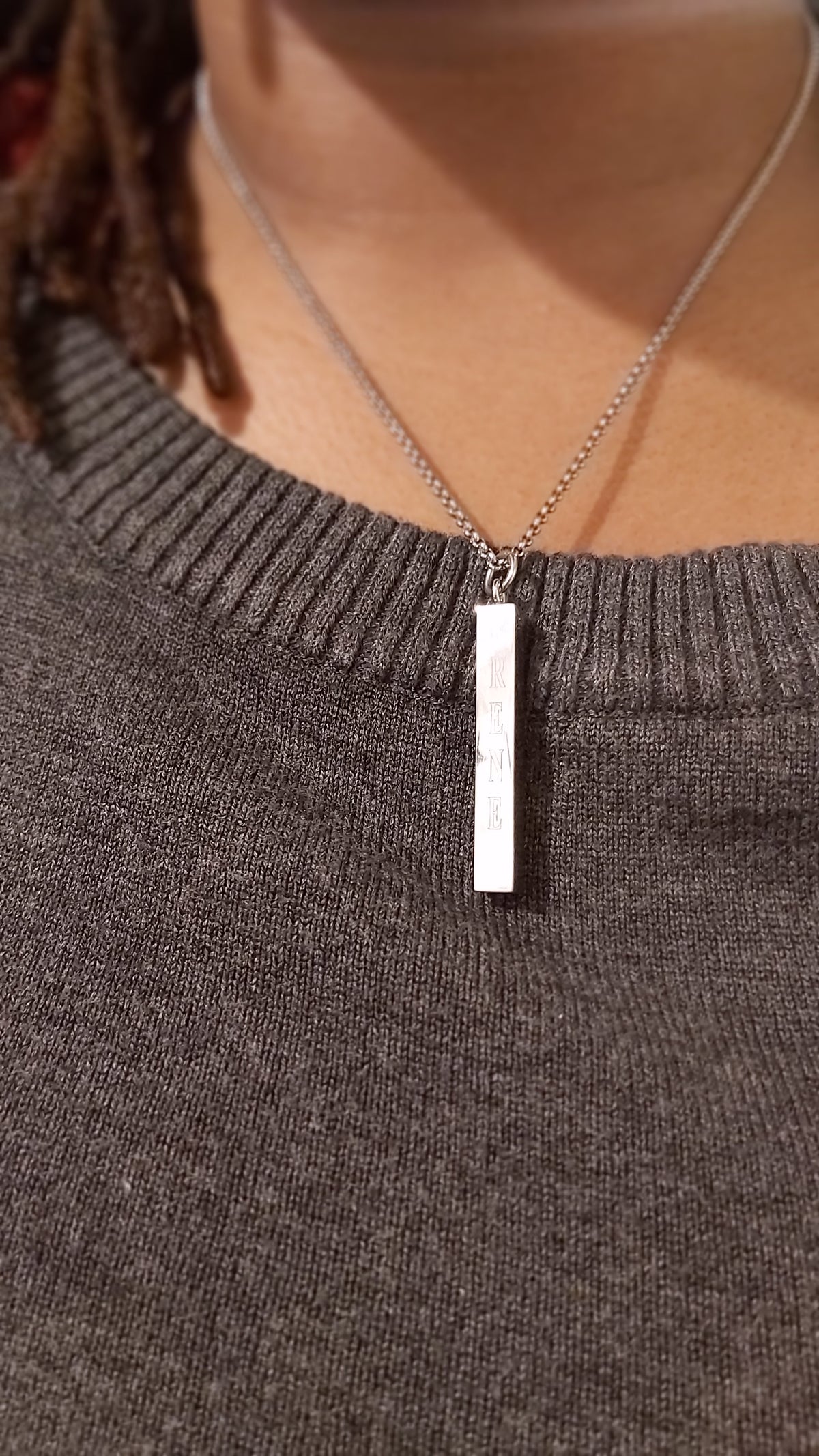 Steel Bar Pendant Four Sided Stainless with Necklace