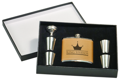 6Oz Flask & Shot Glass Gift Set leather
