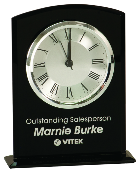 Black Glass Arch Clock with Base