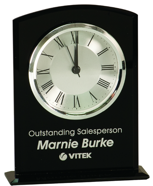 Black Glass Arch Clock with Base