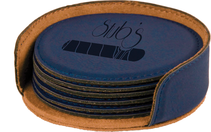 Round Leatherette 6-Coaster Set Blue
