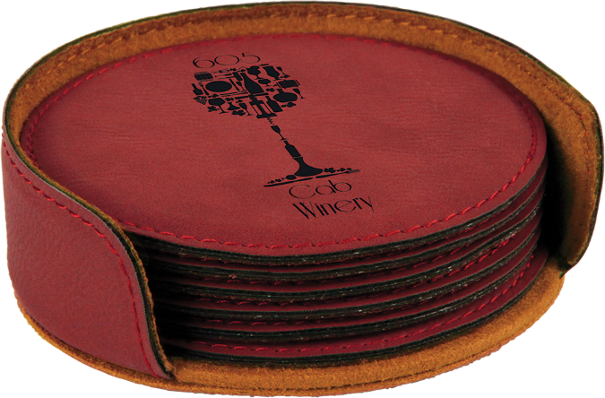 Round Leatherette 6-Coaster Set Rose