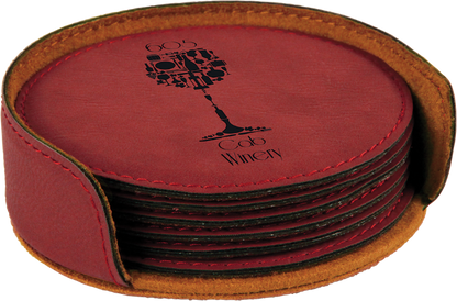 Round Leatherette 6-Coaster Set Rose