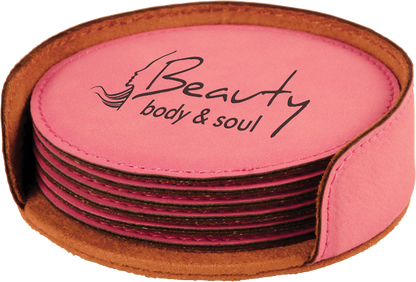 Round Leatherette 6-Coaster Set pink