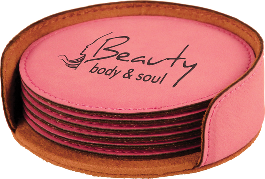 Round Leatherette 6-Coaster Set pink