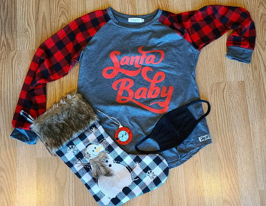 Santa Baby Red and Gray Flannel Long Sleeve