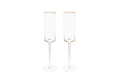 Pair of Gold Rim Glass Champagne Flutes, 8 oz.